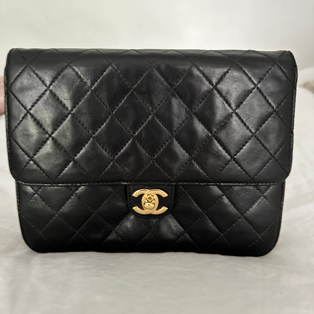 Vintage Chanel Black Quilted Small Bag with Gold Hardware 1990s